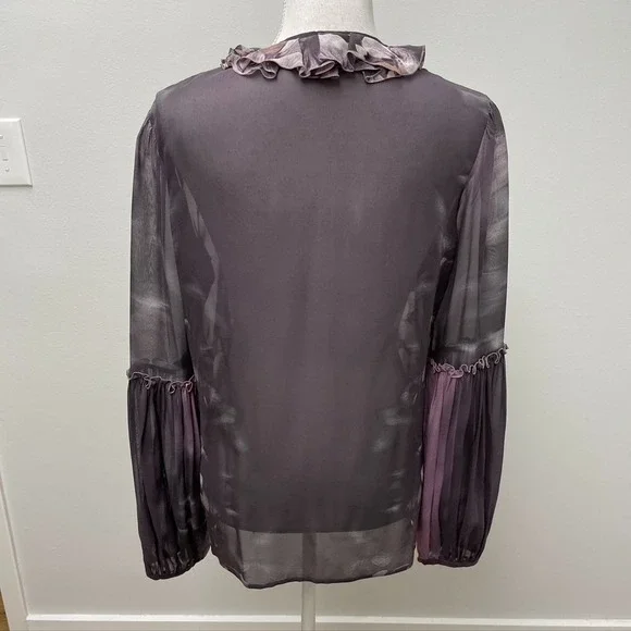 Roberto Cavalli Silk Chiffon Blouse Top Womens 44 Large Purple Floral Coquette